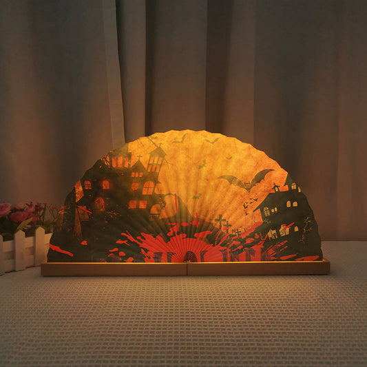 Halloween Fan-Shaped LED Lamp – Foldable Pumpkin Glow Night Light for Spooky Home Décor
