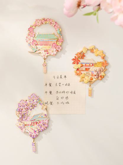 Prince Gong Mansion Crabapple Wisteria Moving-Sand Fridge Magnet, Beijing Museum Cultural Gift, Custom Souvenir