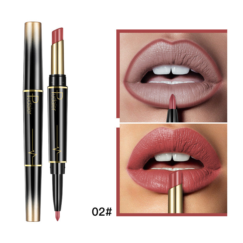 Pudaier Makeup 2 in 1 Matte Lipstick & Lip Liner Nude Lip Stick Pencil Make up Cosmetics Lip Balm Matt Cream Lipbalm Lipliner