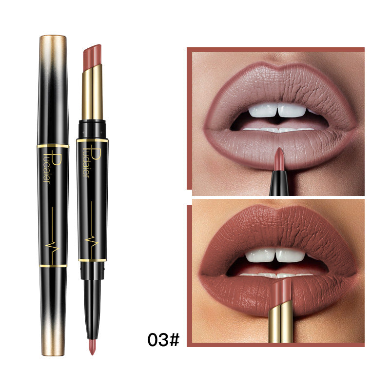 Pudaier Makeup 2 in 1 Matte Lipstick & Lip Liner Nude Lip Stick Pencil Make up Cosmetics Lip Balm Matt Cream Lipbalm Lipliner