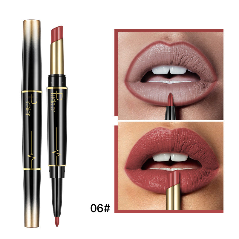 Pudaier Makeup 2 in 1 Matte Lipstick & Lip Liner Nude Lip Stick Pencil Make up Cosmetics Lip Balm Matt Cream Lipbalm Lipliner