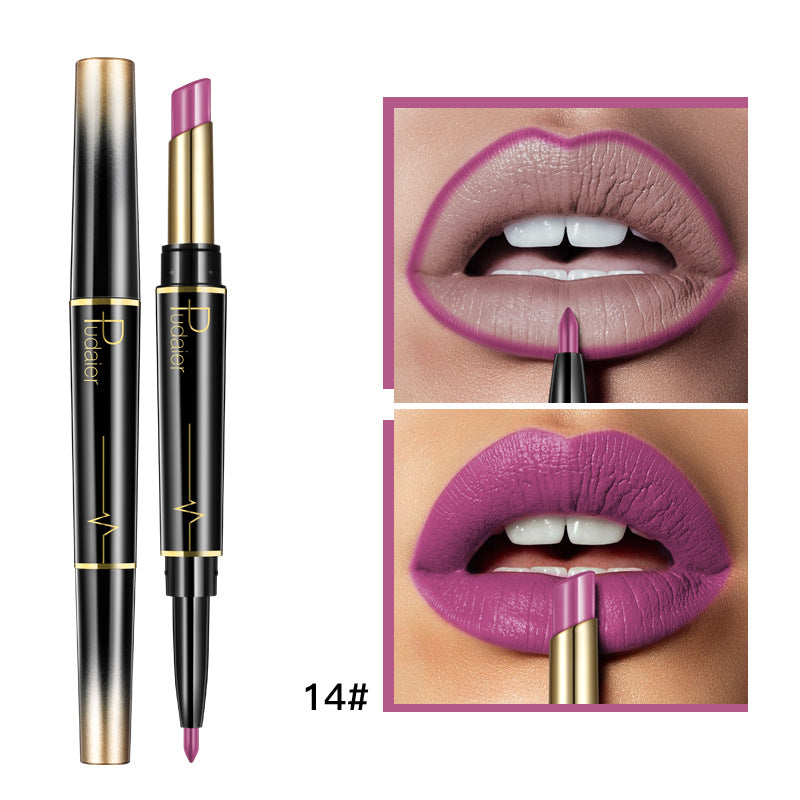 Pudaier Makeup 2 in 1 Matte Lipstick & Lip Liner Nude Lip Stick Pencil Make up Cosmetics Lip Balm Matt Cream Lipbalm Lipliner